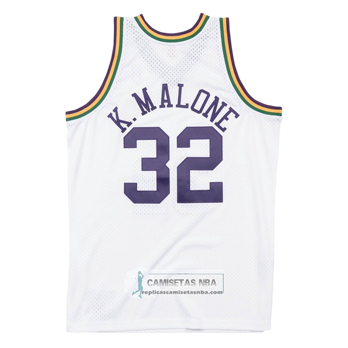 Camiseta Utah Jazz Karl Malone NO 32 Mitchell & Ness 1991-92 Blanco